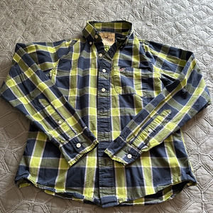 Hollister California Button Down Navy/Lime Big Check Size Y Medium 100% Cotton